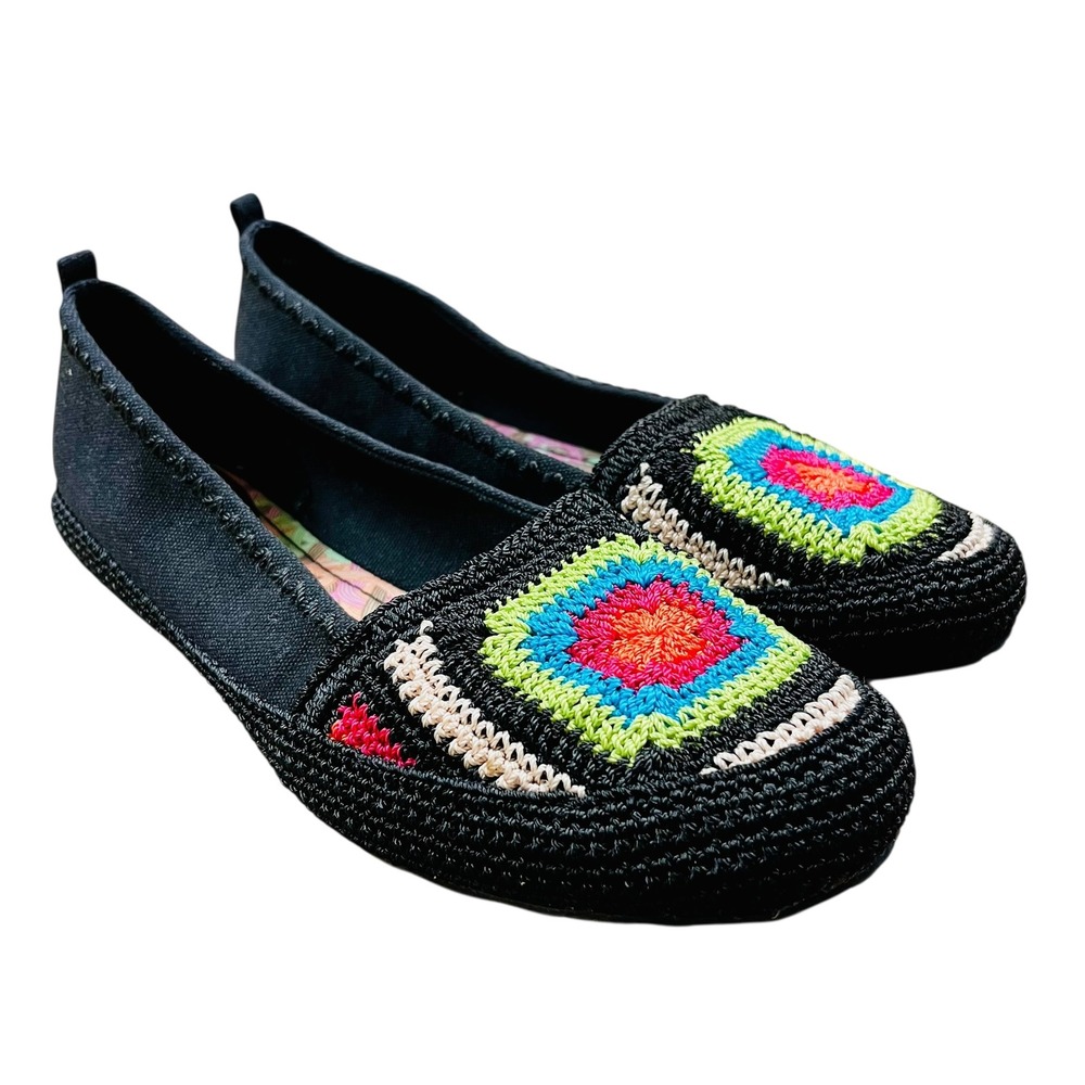 The Sak Black Crochet Flats with Bright Multicolor Medallions